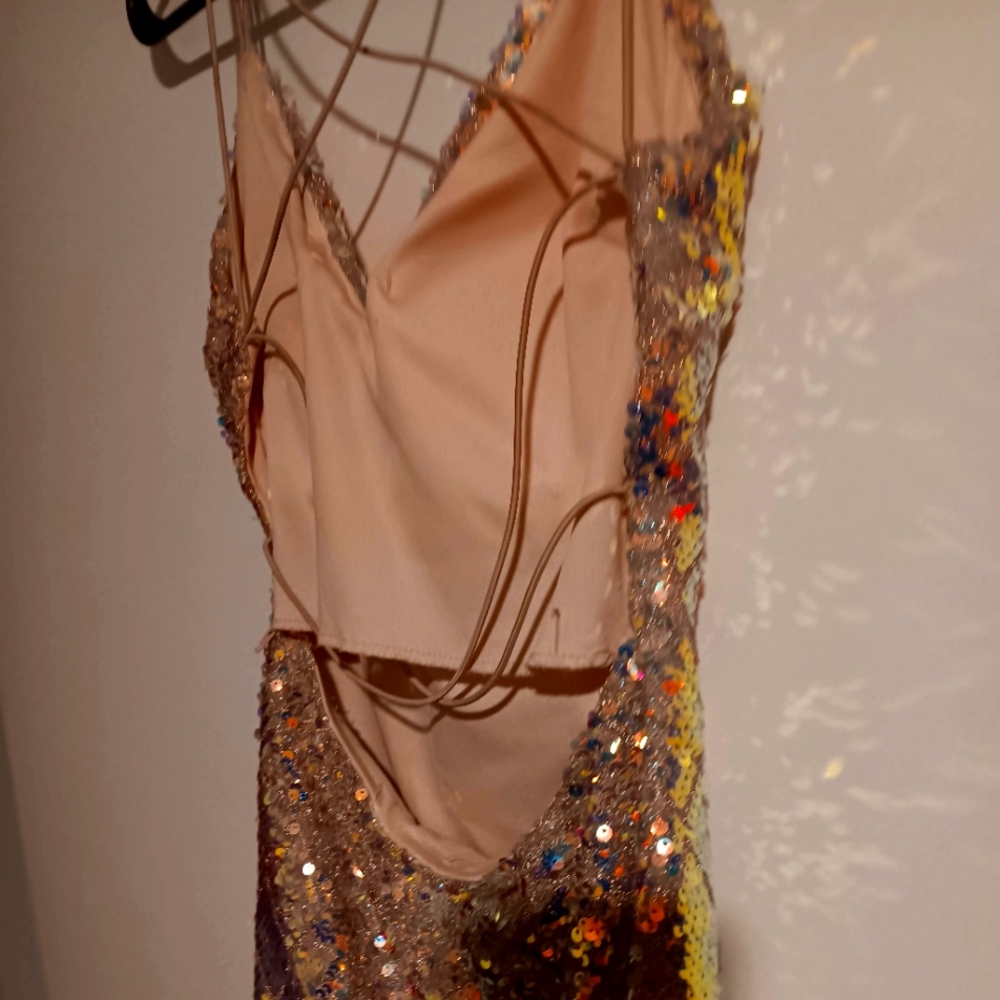 Evening gold short dress